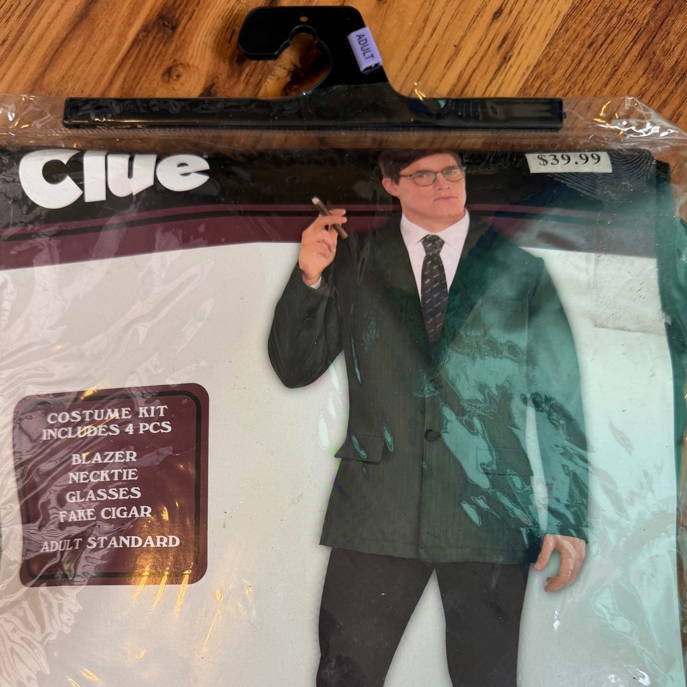 Clue Mr Green Costume Kit Adult Standard 4pc Blazer Tie Glasses Fake Cigar NEW